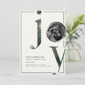 Joyful Rustic Green Gingham Family Photo Christmas シーズンカード (スタンド正面)