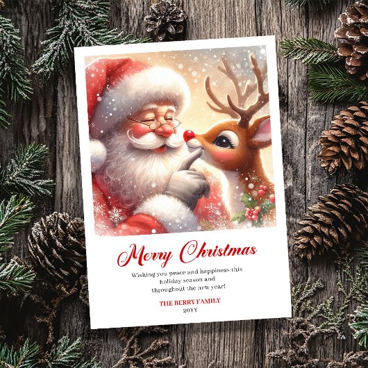 Joyful Santa And Rudolph Merry Christmas Greeting  シーズンカード