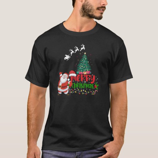  Joyful Santa, Christmas Tree & Lights Merry Chris Tシャツ (正面)