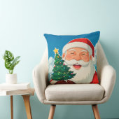 Joyful Santa Claus Holding a Small Christmas Tree クッション (椅子)
