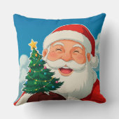 Joyful Santa Claus Holding a Small Christmas Tree クッション (裏面)