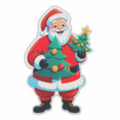 Joyful Santa Claus Holding a Small Christmas Tree シール (正面)