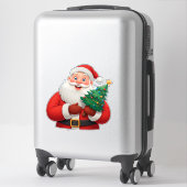 Joyful Santa Claus Holding a Small Christmas Tree シール (スーツケース)