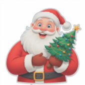 Joyful Santa Claus Holding a Small Christmas Tree シール (正面)