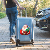 Joyful Santa Claus Holding a Small Christmas Tree シール (スーツケースインサイチュ)