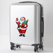 Joyful Santa Claus Holding a Small Christmas Tree シール (スーツケース)
