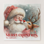 Joyful Santa Rudolph Personalized Christmas Kids  ジグソーパズル (縦)