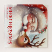 Joyful Santa Rudolph Personalized Christmas Kids  ジグソーパズル (横)