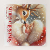 Joyful Santa Rudolph Personalized Christmas Kids  ジグソーパズル (横)
