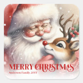 Joyful Santa Rudolph Personalized Christmas Kids   スクエアシール (正面)