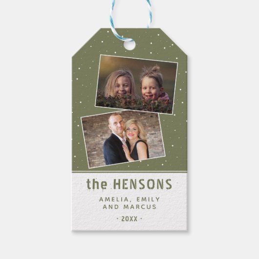 Joyful Scriptオリーブ・グリーン・ホリデー2写真 ギフトタグ (正面)