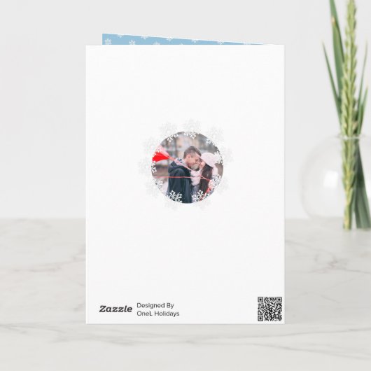 Joyful Script Blue Snowflake Frame写真 シーズンカード (裏面)