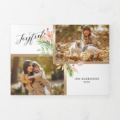 Joyful Script Botanical 2-Photo w金ゴールド・フレーム 三つ折りクリスマスカード (カバー)