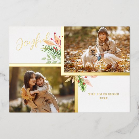 Joyful Script Botanical 2-Photo w金ゴールド・フレーム 箔シーズンカード (正面)