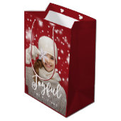 Joyful Script Modern Christmas | Holiday Photo ミディアムペーパーバッグ (裏面アングル)