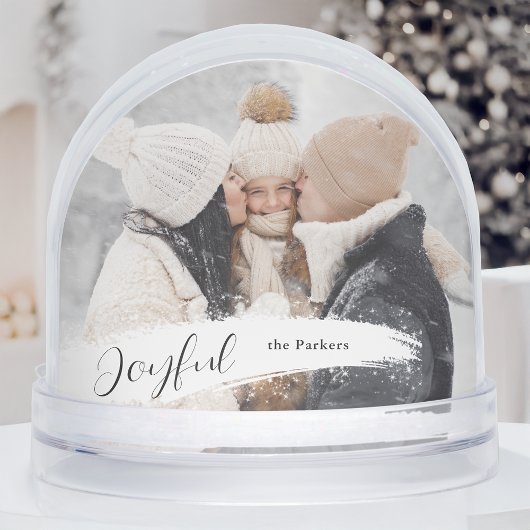 Joyful Script with Snowy Brushstroke Snow Globe