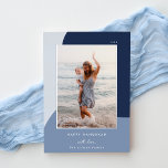 Joyful Shades Vertical Photo Hanukkah Silver 箔シーズンカード<br><div class="desc">A chic and elegant Hanukkah card design featuring a single vertical or portrait-oriented photo on a background of organic shapes in shades of blue with silver foil trim. Personalize with your family name and custom Hanukkah greeting beneath for the perfect finishing touch to these nature-inspired holiday photo cards.</div>