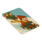 Joyful Sled Ride – Cute Kids Sleigh Riding Winter マグネット (右側)