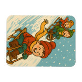 Joyful Sled Ride – Cute Kids Sleigh Riding Winter マグネット (横)