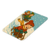 Joyful Sled Ride – Cute Kids Sleigh Riding Winter マグネット (左側)