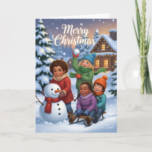 Joyful Snow Day Friends – Kids Christmas Card カード (正面)