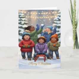 Joyful Snow Day – Kids Christmas Greeting Card カード