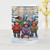 Joyful Snow Day – Kids Christmas Greeting Card カード (黄色い花)