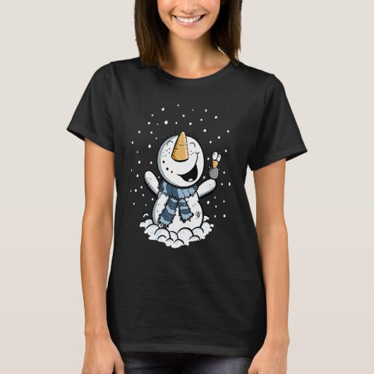 Joyful Snowman In The Snow Winter Theme Tシャツ (正面)