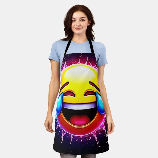 Joyful Splash: Laughing Emoji Art エプロン (着用した状態)