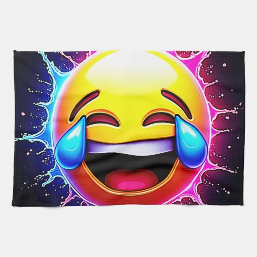 Joyful Splash: Laughing Emoji Art キッチンタオル (横)