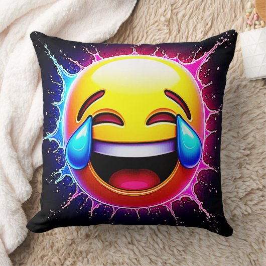 Joyful Splash: Laughing Emoji Art クッション (ブランケット)