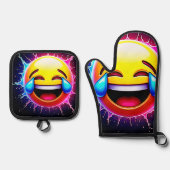 Joyful Splash: Laughing Emoji Art 鍋つかみ&鍋敷きセット (正面)