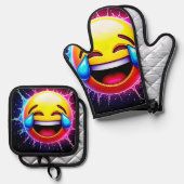 Joyful Splash: Laughing Emoji Art 鍋つかみ&鍋敷きセット (正面/裏面)