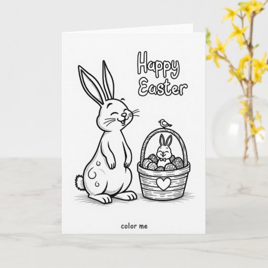 Joyful Spring Rabbit Art Card カード (黄色い花)