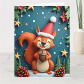Joyful Squirrel with Acorn Ornament Christmas Art カード (正面)