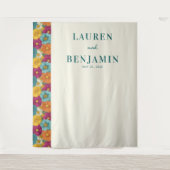 Joyful Teal Floral Border タペストリー (正面)