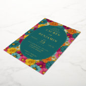 Joyful Teal Floral Wedding Invitation 箔招待状 (回転した状態)