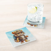 Joyful Tiger Cubバックパックとコーヒー ガラスコースター (アングル)