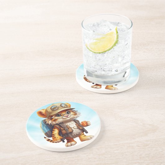 Joyful Tiger Cubバックパックとコーヒー コースター (側面)