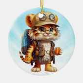 Joyful Tiger Cubバックパックとコーヒー セラミックオーナメント (正面)