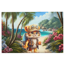 Joyful Tiger Cubバックパックとコーヒー メタルプリント