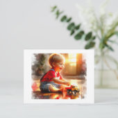 Joyful Toddler Playing With A Toy Truck,  ポストカード (スタンド正面)