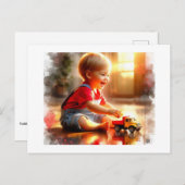 Joyful Toddler Playing With A Toy Truck,  ポストカード (正面/裏面)