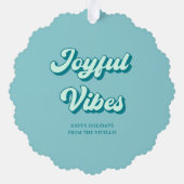 Joyful Vibesレトロディスコボールフォトクリスマス オーナメントカード (裏面)
