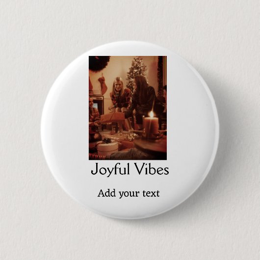Joyful Vibes ファミリークリスマス 写真 名前 シンプル 缶バッジ (正面)