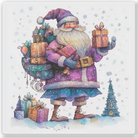 Joyful Violet Santa Celebrates Christmas シール (正面)