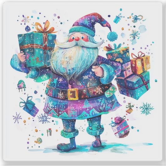 Joyful Violet Santa Spreads Christmas Cheer シール (正面)