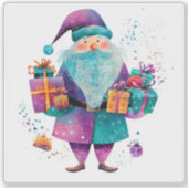 Joyful Violet Santa With Holiday Gifts シール (正面)