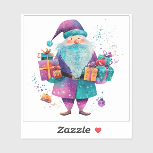 Joyful Violet Santa With Holiday Gifts シール (シート)