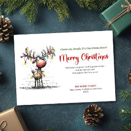 Joyful Whimsical Reindeer Christmas Greeting シーズンカード